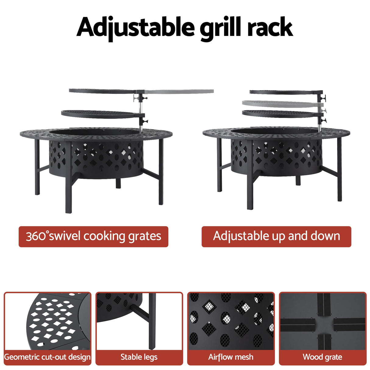 Stokes Bay 3 in 1 Fire Pit BBQ, 91cm