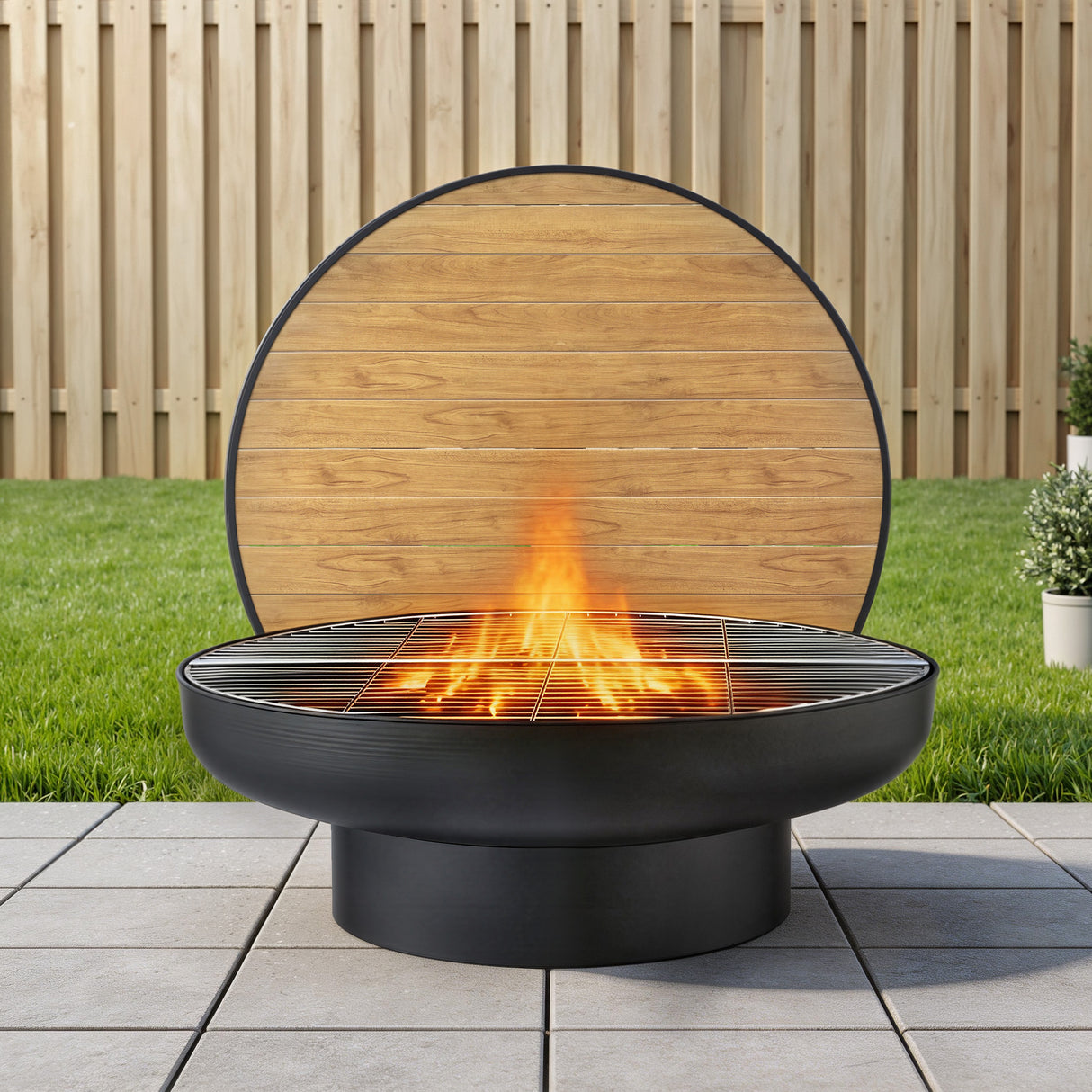 Vivonne 3 in 1 steel fire pit table with stainless steel grill plate for outdoor entertaining