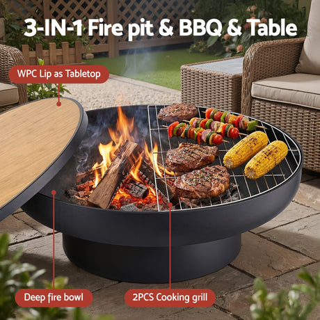 Vivonne 3 in 1 Fire Pit Table, Steel