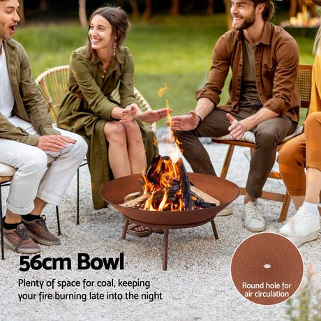 Cape Borda Rustic Fire Pit Bowl, 56cm Iron