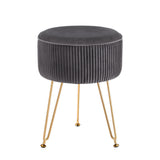 Artiss Velvet Round Ottoman Foot Stool Vertical Stripe Grey — Allure Home Collections