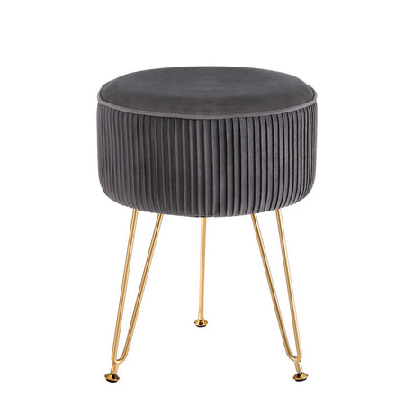 Artiss Velvet Round Ottoman Foot Stool Vertical Stripe Grey — Allure Home Collections