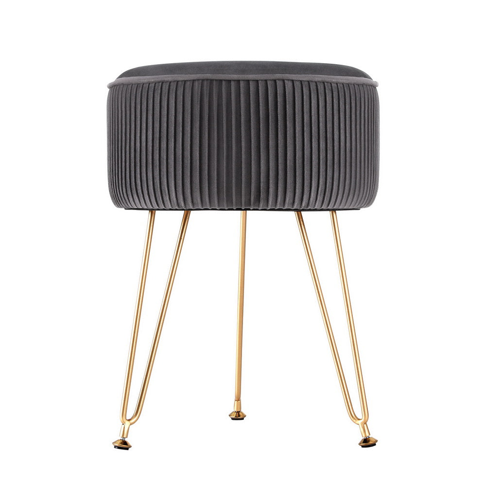 Artiss Velvet Round Ottoman Foot Stool Vertical Stripe Grey — Allure Home Collections