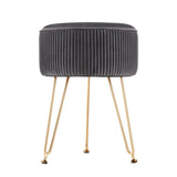 Artiss Velvet Round Ottoman Foot Stool Vertical Stripe Grey — Allure Home Collections