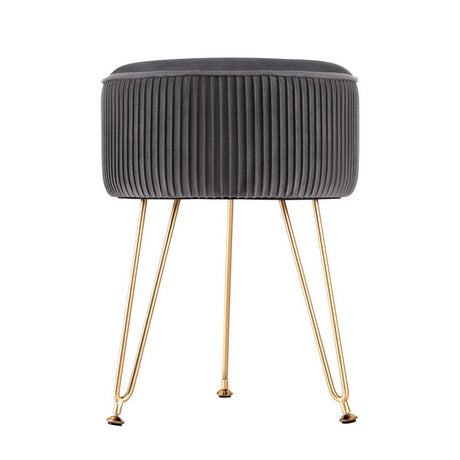 Artiss Velvet Round Ottoman Foot Stool Vertical Stripe Grey — Allure Home Collections