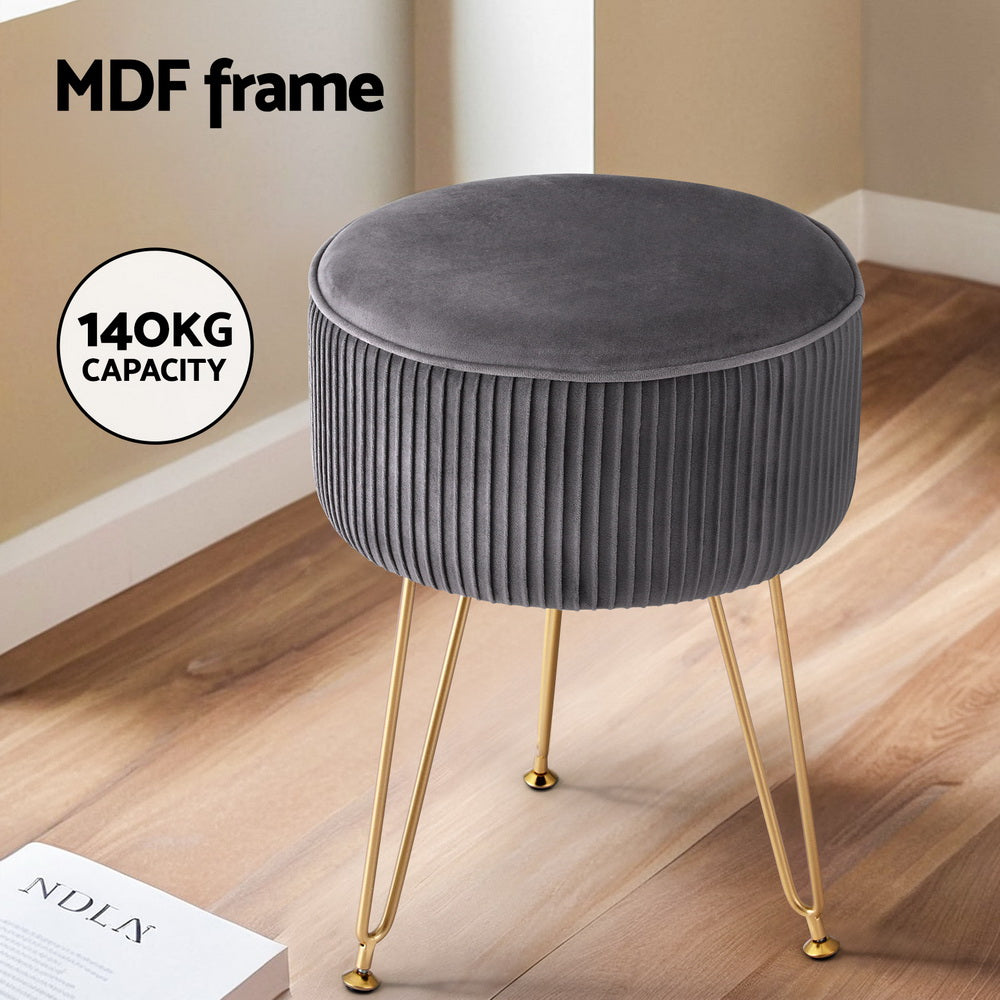 Artiss Velvet Round Ottoman Foot Stool Vertical Stripe Grey — Allure Home Collections