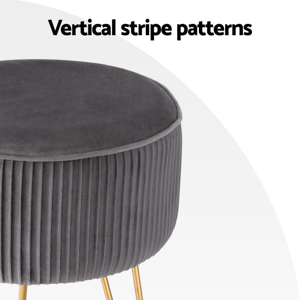 Artiss Velvet Round Ottoman Foot Stool Vertical Stripe Grey — Allure Home Collections
