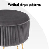 Artiss Velvet Round Ottoman Foot Stool Vertical Stripe Grey — Allure Home Collections