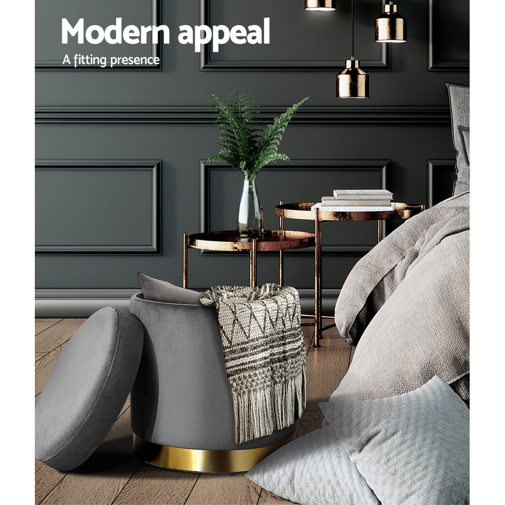 Artiss Tufted Velvet Storage Ottoman with Gold Accent Charcoal Grey Cream or Green — Allure Home Collections