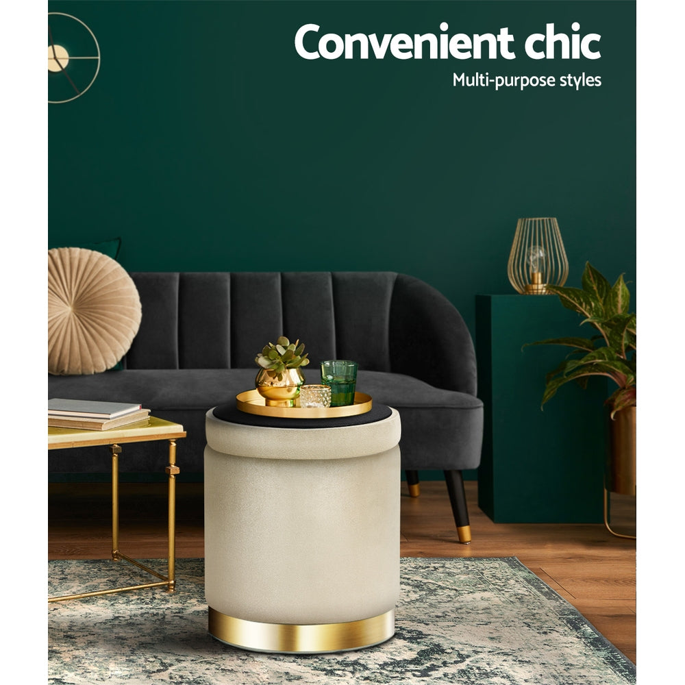 Artiss Tufted Velvet Storage Ottoman with Gold Accent Charcoal Grey Cream or Green — Allure Home Collections