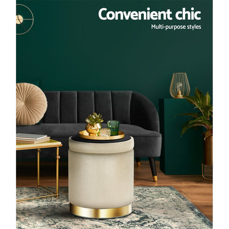 Artiss Tufted Velvet Storage Ottoman with Gold Accent Charcoal Grey Cream or Green — Allure Home Collections
