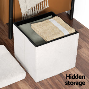 Modewarre square teddy fabric storage ottoman footstool in a living room