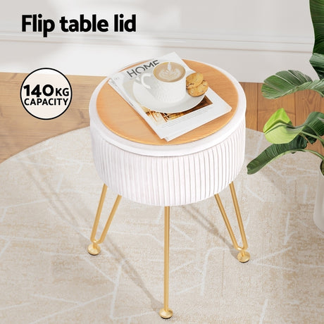Artiss Velvet Round Ottoman with Storage White — Allure Home Collections