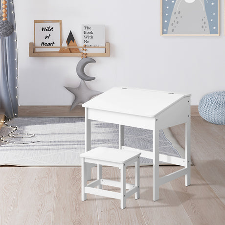 Kids Lift Top Desk and Stool Set, White