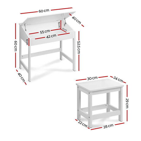 Kids Lift Top Desk and Stool Set, White