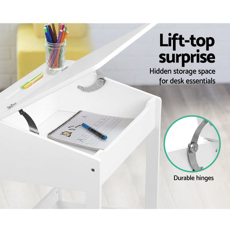 Kids Lift Top Desk and Stool Set, White