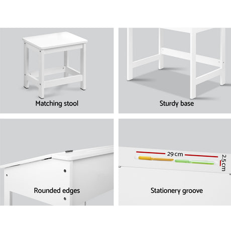 Kids Lift Top Desk and Stool Set, White
