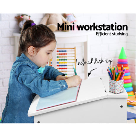 Kids Lift Top Desk and Stool Set, White
