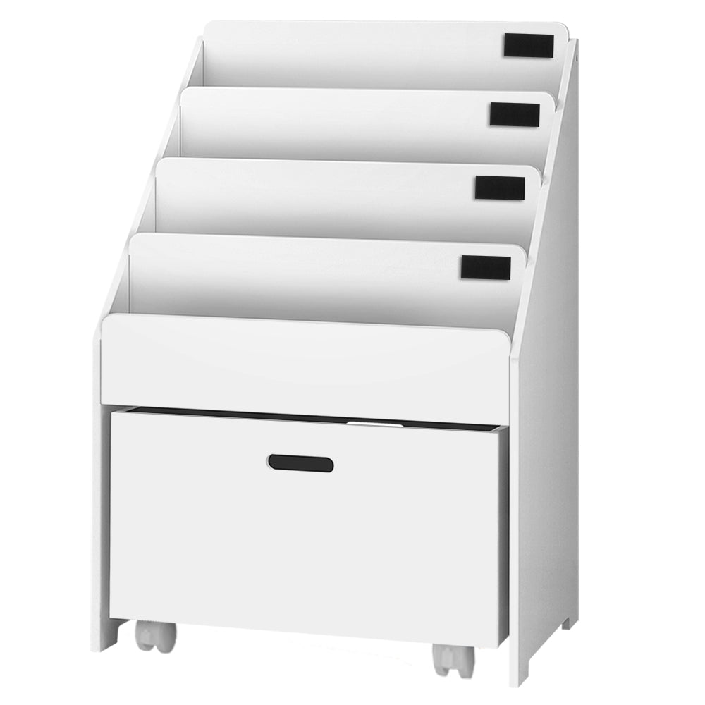 Kids Bookshelf with Storage Box, 4 Tier White