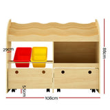 Kids Bookshelf with Storage Bins and Drawers, 3 Tier Natural