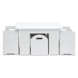 Three piece kids table and chairs set with sliding storage box in white