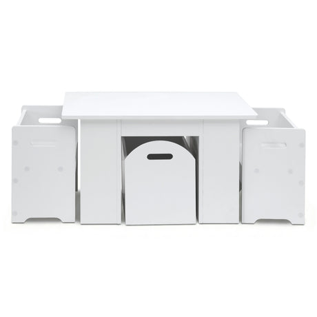 Three piece kids table and chairs set with sliding storage box in white