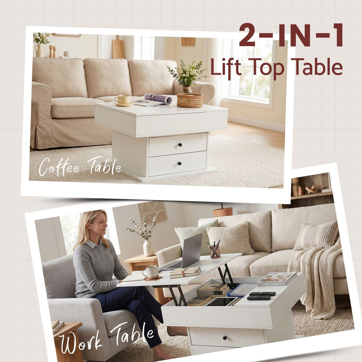 Launching Place Lift Top Coffee Table, White