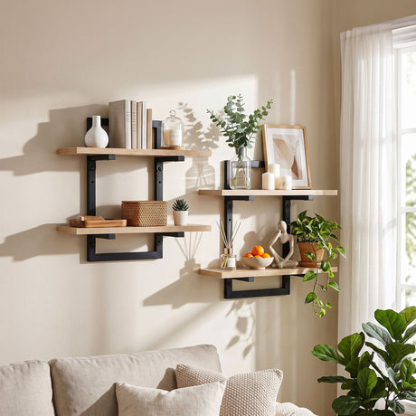 Toorak Gardens 2 Tier Floating Wall Shelf Set of 2, Wood