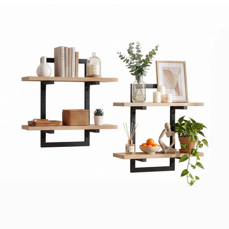 Toorak Gardens 2 Tier Floating Wall Shelf Set of 2, Wood
