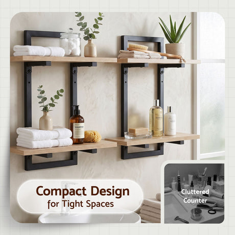 Toorak Gardens 2 Tier Floating Wall Shelf Set of 2, Wood