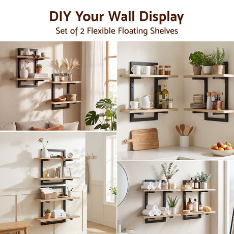Toorak Gardens 2 Tier Floating Wall Shelf Set of 2, Wood