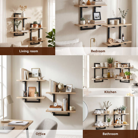 Toorak Gardens 2 Tier Floating Wall Shelf Set of 2, Wood