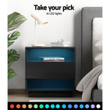 Artiss HANA LED Bedside Table with Drawer and 2 Shelves in Black — Allure Home Collections