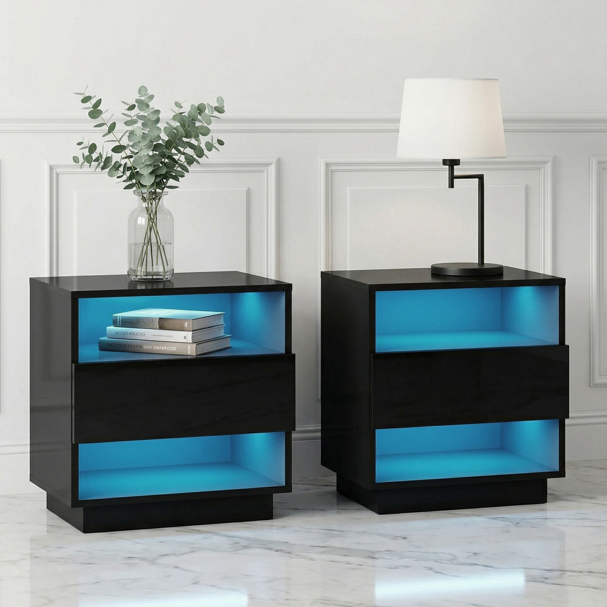 Pimlico LED Bedside Table, Black 2pcs
