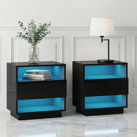 Pimlico LED Bedside Table, Black 2pcs