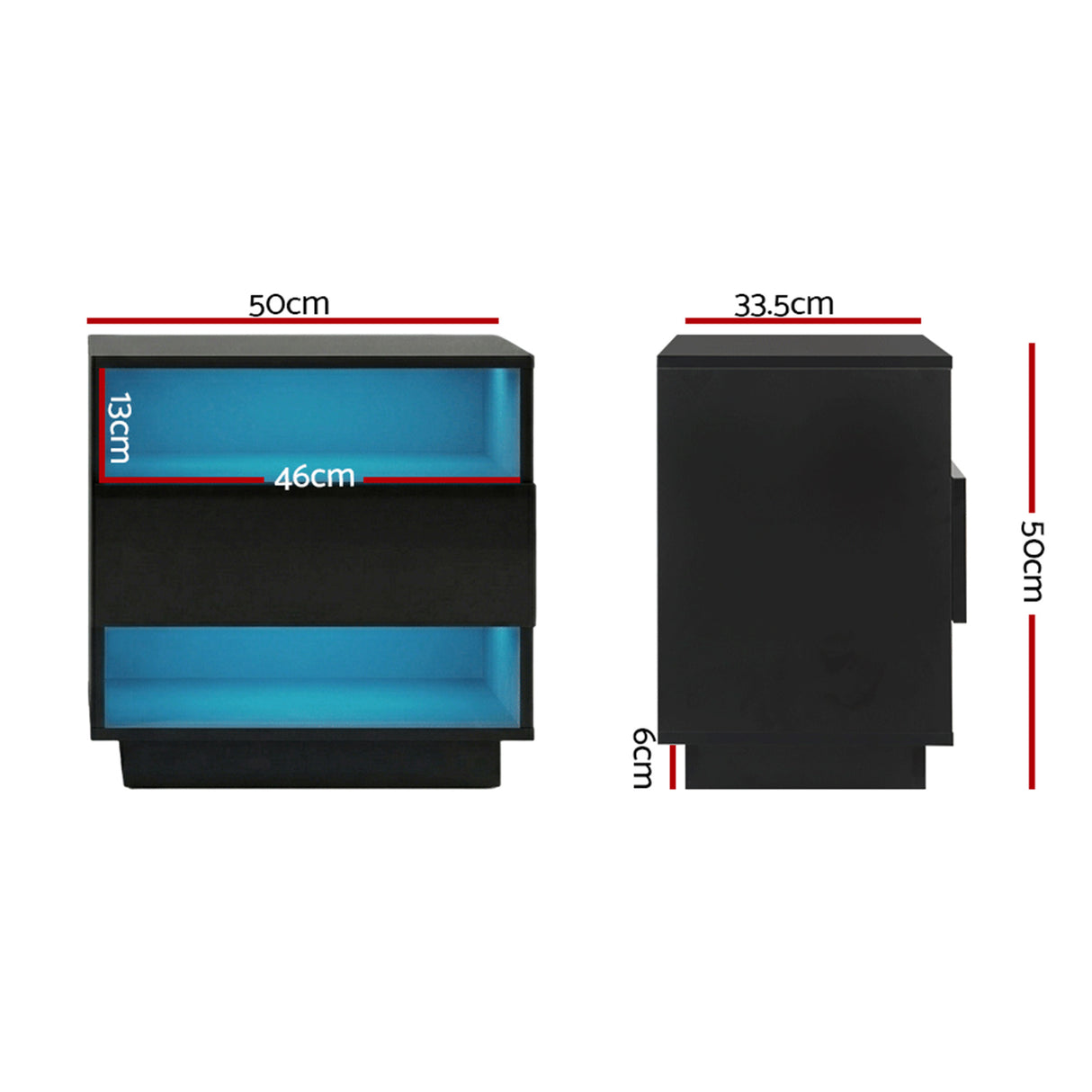 Pimlico LED Bedside Table, Black 2pcs