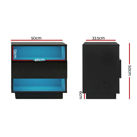 Pimlico LED Bedside Table, Black 2pcs
