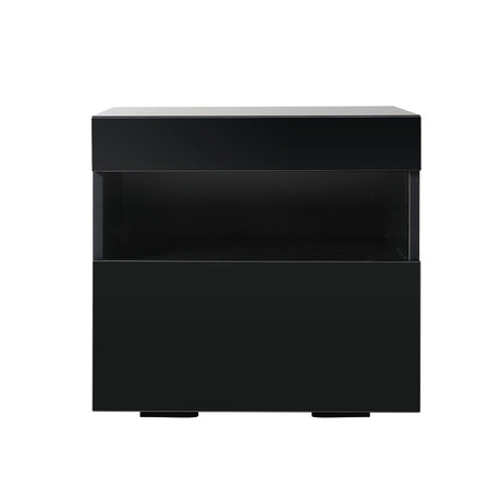 Artiss HERES LED Bedside Table with Drawer and Shelf in Black — Allure Home Collections