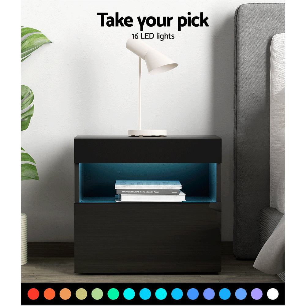 Artiss HERES LED Bedside Table with Drawer and Shelf in Black — Allure Home Collections