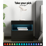 Artiss HERES LED Bedside Table with Drawer and Shelf in Black — Allure Home Collections