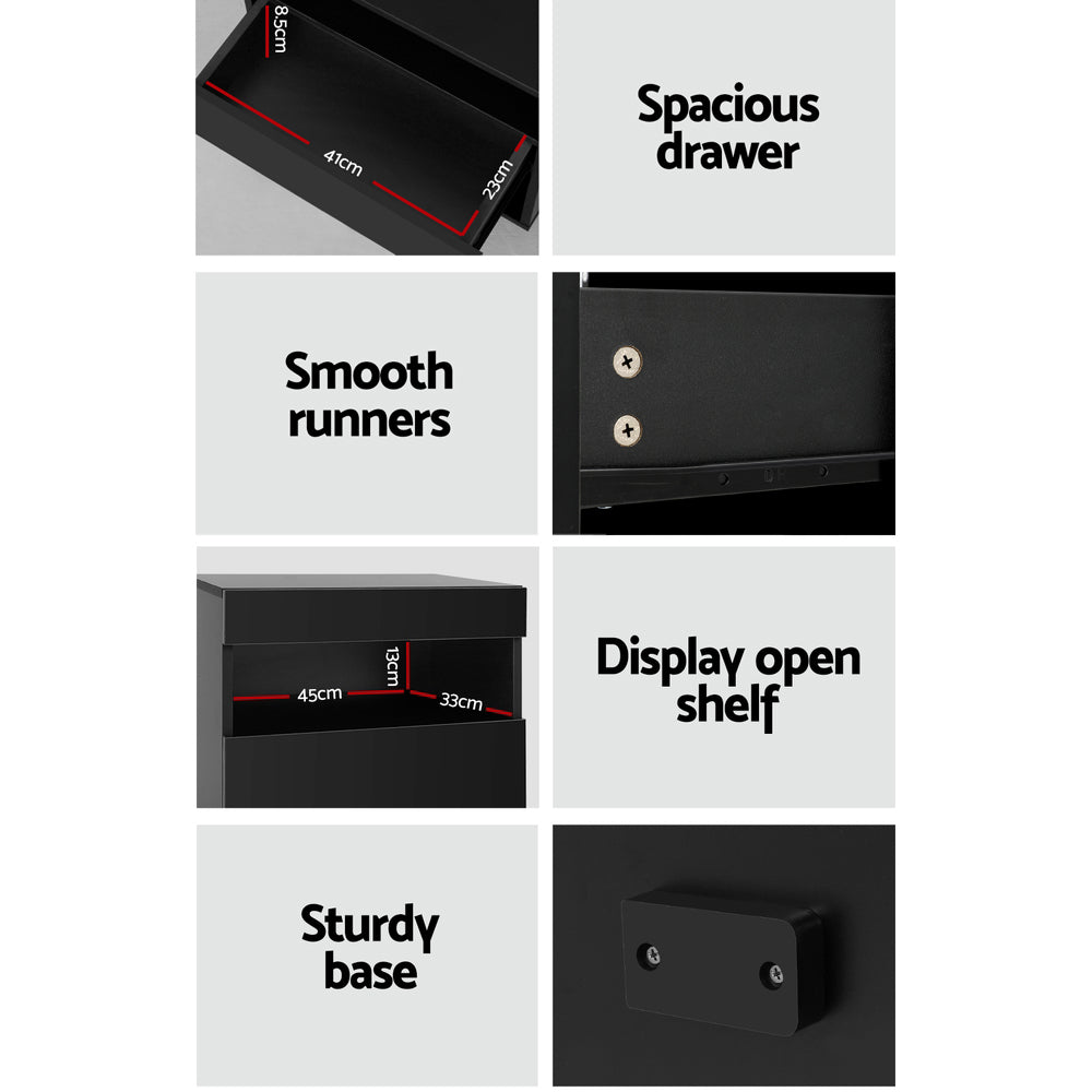 Artiss HERES LED Bedside Table with Drawer and Shelf in Black — Allure Home Collections
