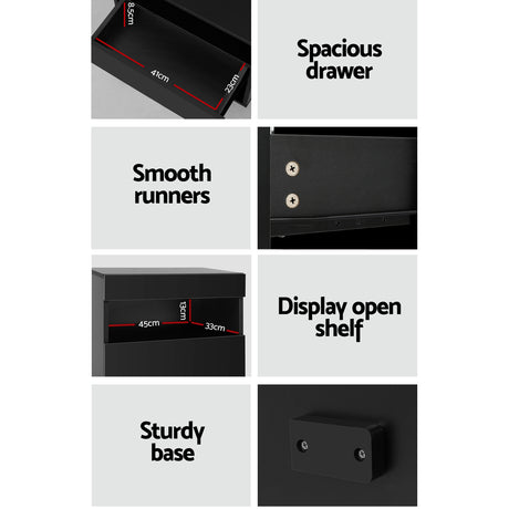 Artiss HERES LED Bedside Table with Drawer and Shelf in Black — Allure Home Collections