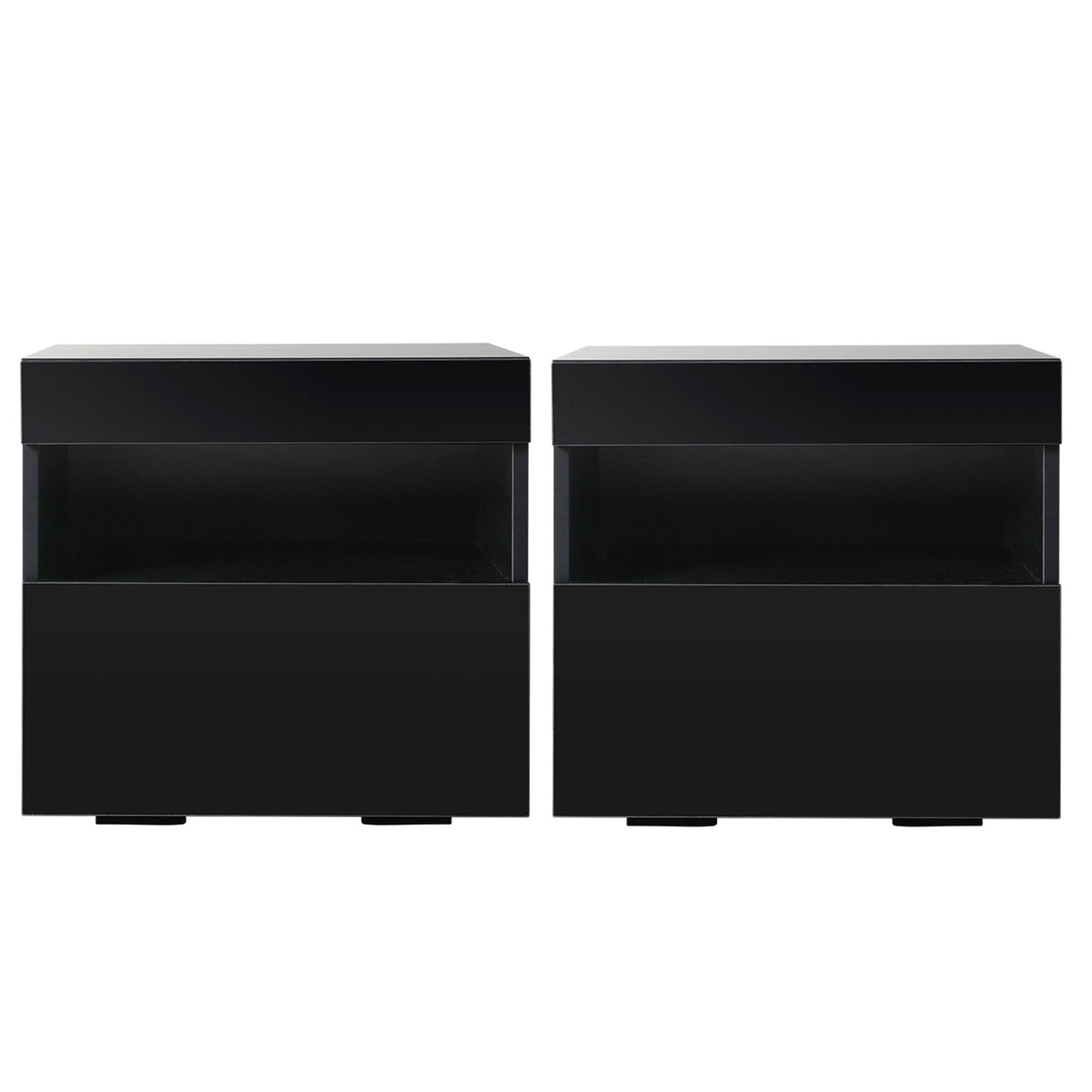 Bagotville LED Bedside Table, Black 2pcs