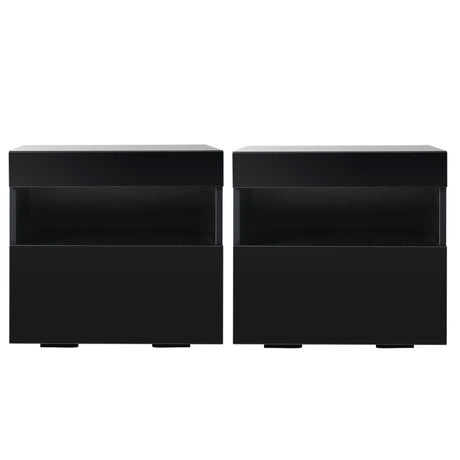 Bagotville LED Bedside Table, Black 2pcs