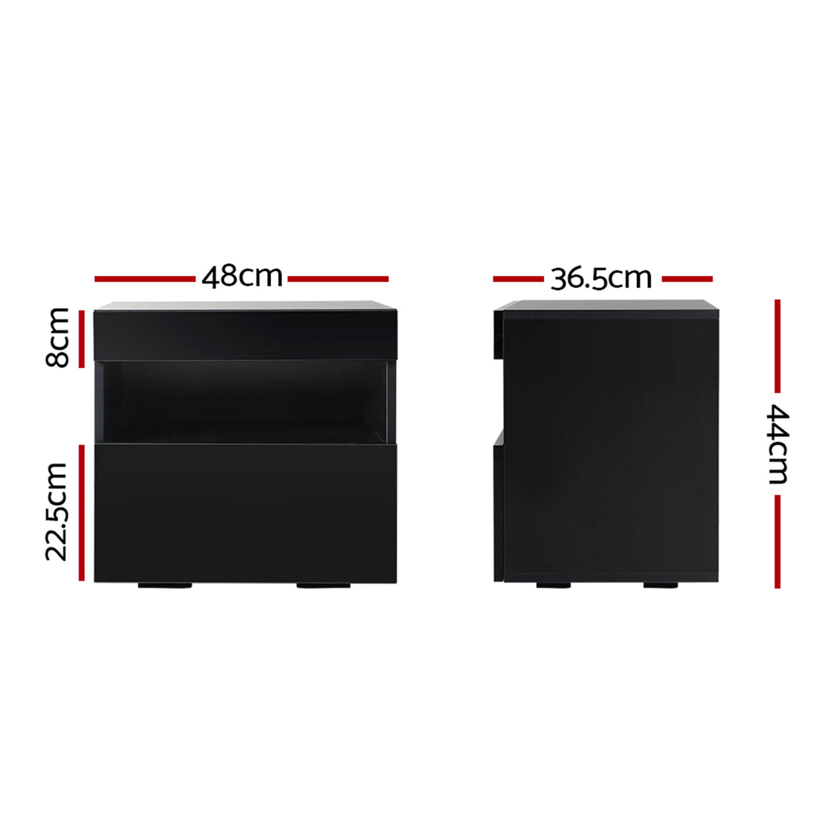 Bagotville LED Bedside Table, Black 2pcs