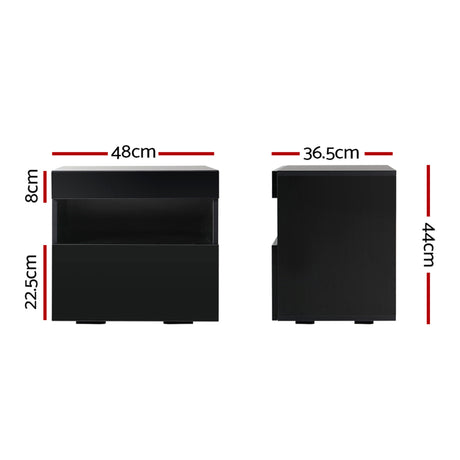 Bagotville LED Bedside Table, Black 2pcs