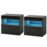Bagotville LED Bedside Table, Black 2pcs