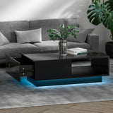 Artiss LED Coffee Table with Drawer and Open Shelf — Black — Allure Home Collections