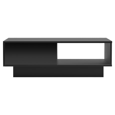 Artiss LED Coffee Table with Drawer and Open Shelf — Black — Allure Home Collections