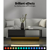 Artiss LED Coffee Table with Drawer and Open Shelf — Black — Allure Home Collections